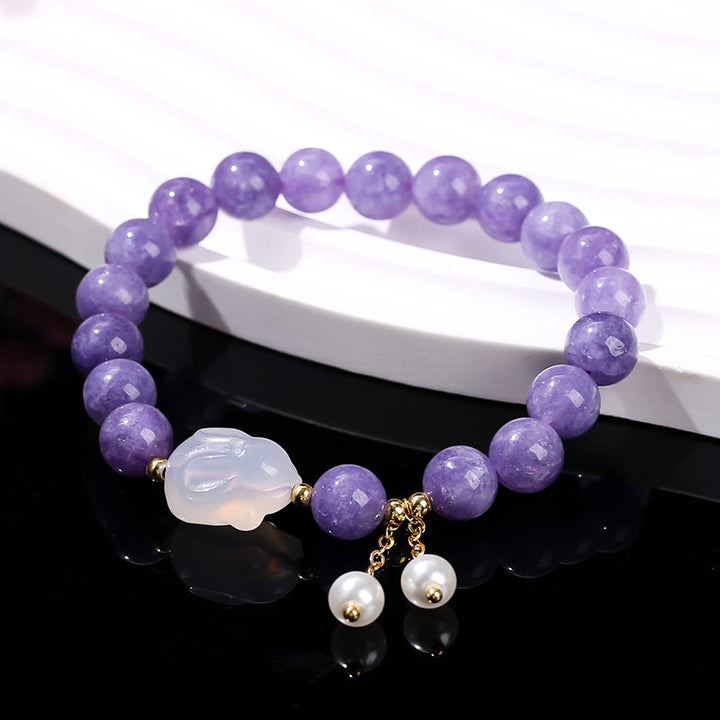 Buddha Stones Naturalny Fioletowy Akwamaryn Chalcedon Królik Uzdrawiająca Bransoletka Koralikowa