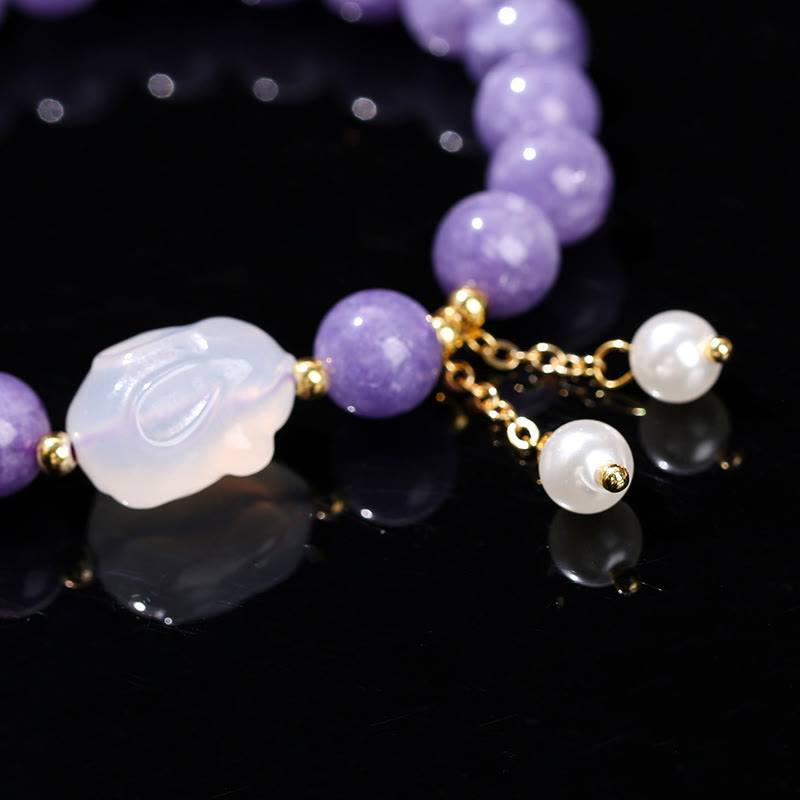 Buddha Stones Naturalny Fioletowy Akwamaryn Chalcedon Królik Uzdrawiająca Bransoletka Koralikowa