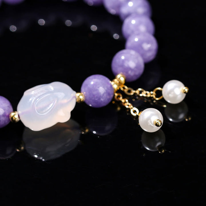 Buddha Stones Naturalny Fioletowy Akwamaryn Chalcedon Królik Uzdrawiająca Bransoletka Koralikowa