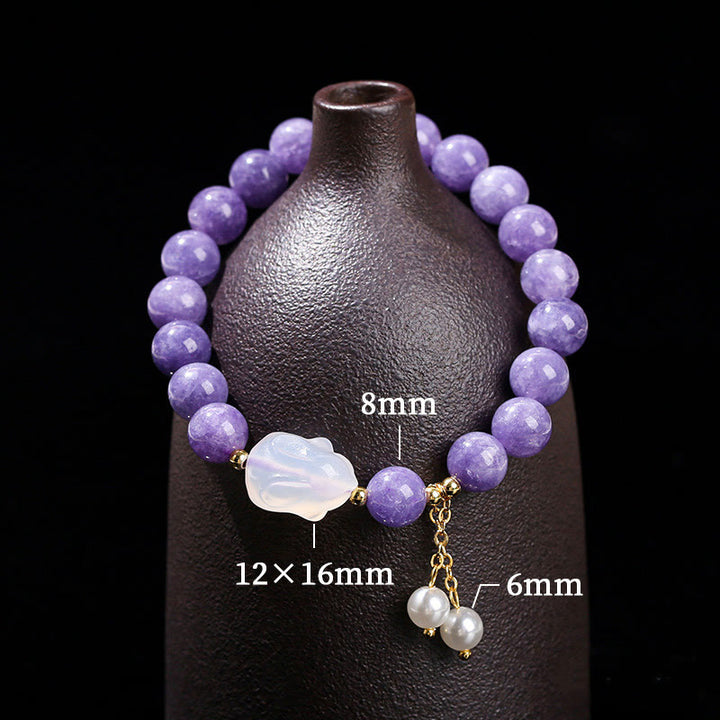 Buddha Stones Naturalny Fioletowy Akwamaryn Chalcedon Królik Uzdrawiająca Bransoletka Koralikowa