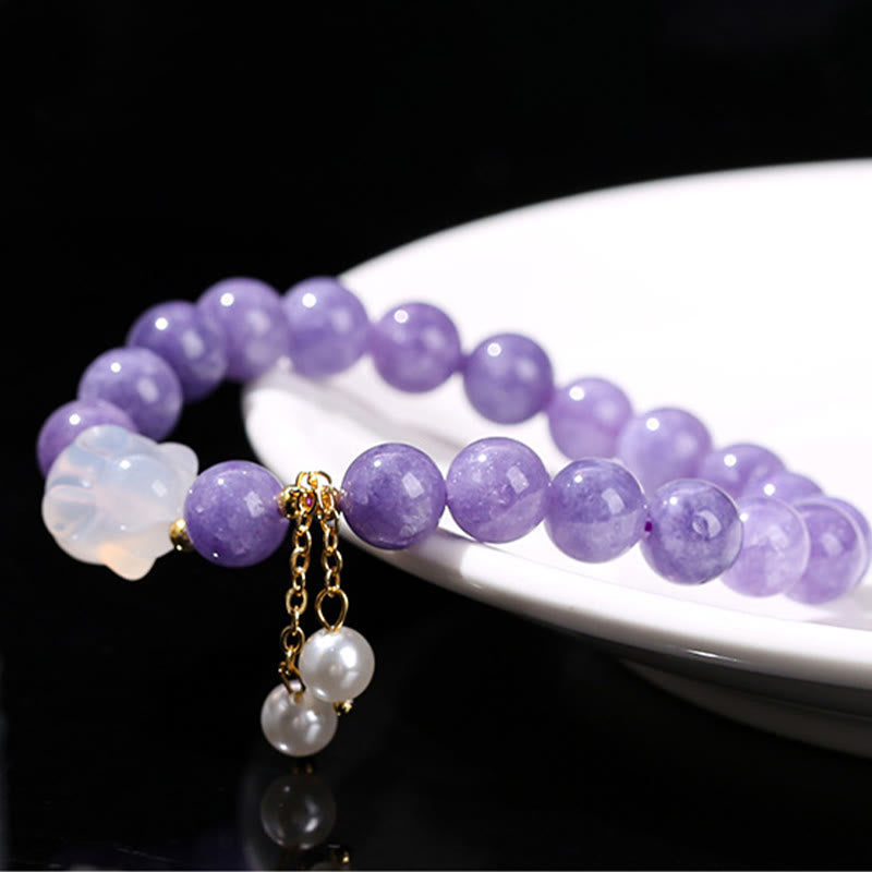 Buddha Stones Naturalny Fioletowy Akwamaryn Chalcedon Królik Uzdrawiająca Bransoletka Koralikowa
