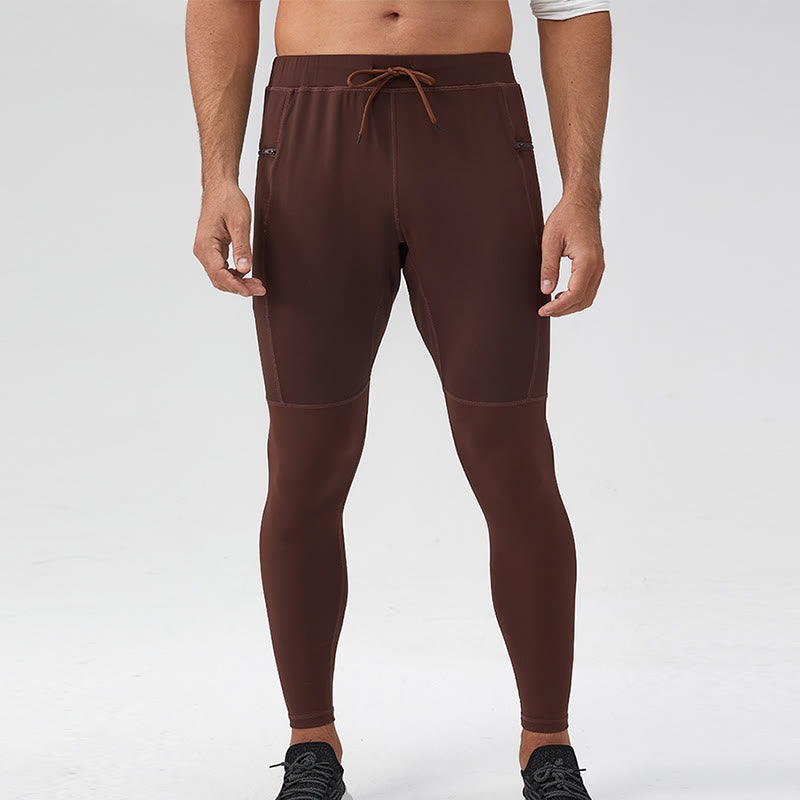 Buddha Stones Wysokie Talie Szybkoschnące Oddychające Spodnie Fitness Męskie Legginsy Z Kieszenią Na Zamek Błyskawiczny - SaddleBrown - US/UK/AU44， EU54 (2XL) - image 0
