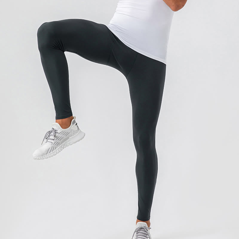 Buddha Stones Proste Wysokie Talie Elastyczne Oddychające Sportowe Spodnie Męskie Legginsy - image 21