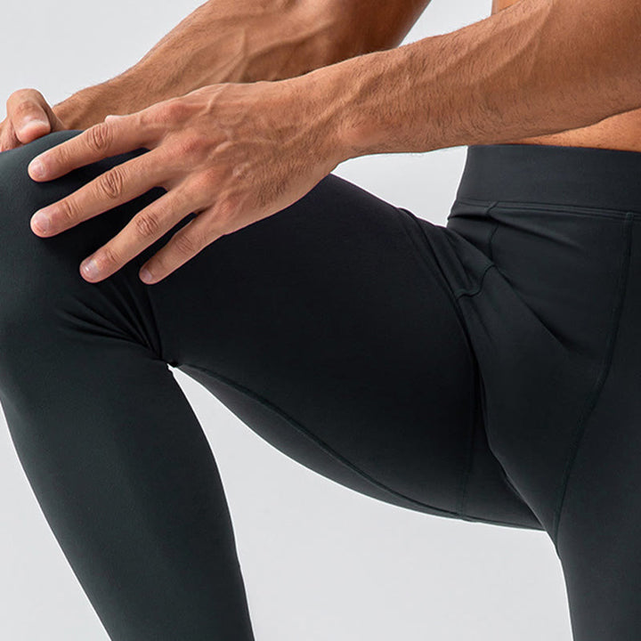 Buddha Stones Proste Wysokie Talie Elastyczne Oddychające Sportowe Spodnie Męskie Legginsy - image 25