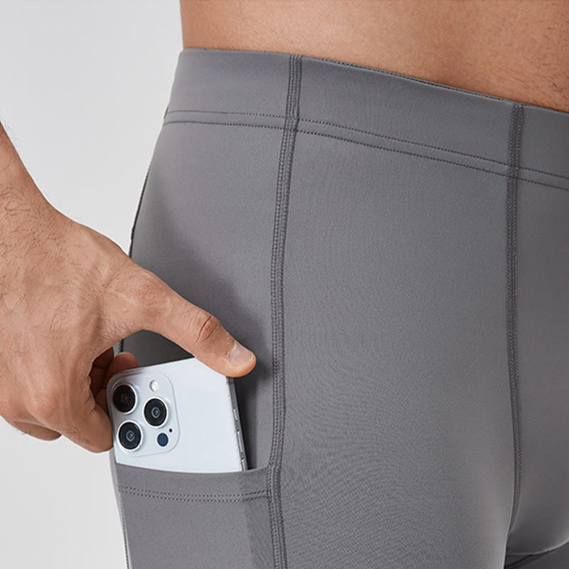 Buddha Stones Jednokolorowe Wysokie Spodnie Elastyczne Oddychające Sportowe Męskie Legginsy Z Tylną Kieszenią Na Zamek Błyskawiczny - image 10