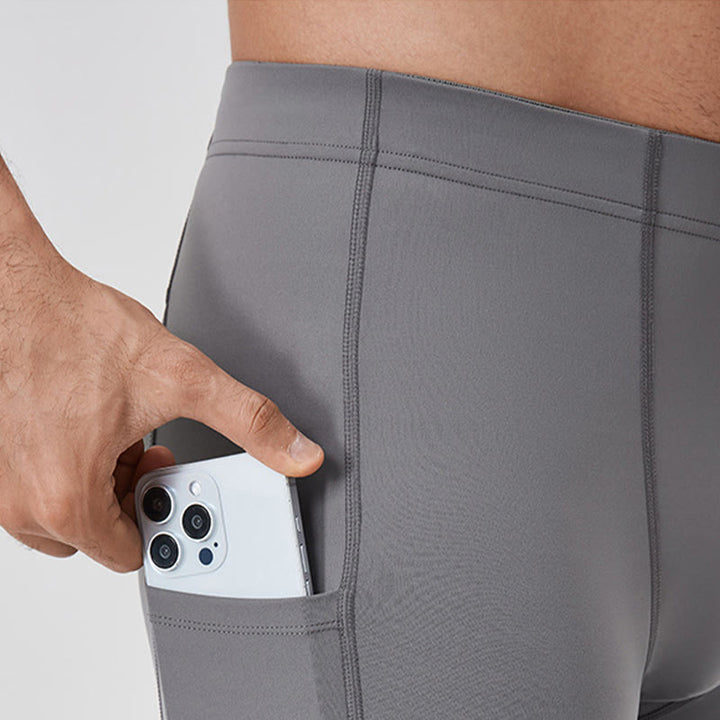 Buddha Stones Jednokolorowe Wysokie Spodnie Elastyczne Oddychające Sportowe Męskie Legginsy Z Tylną Kieszenią Na Zamek Błyskawiczny - image 10