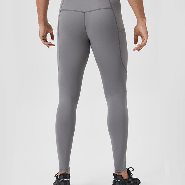 Buddha Stones Jednokolorowe Wysokie Spodnie Elastyczne Oddychające Sportowe Męskie Legginsy Z Tylną Kieszenią Na Zamek Błyskawiczny - image 13