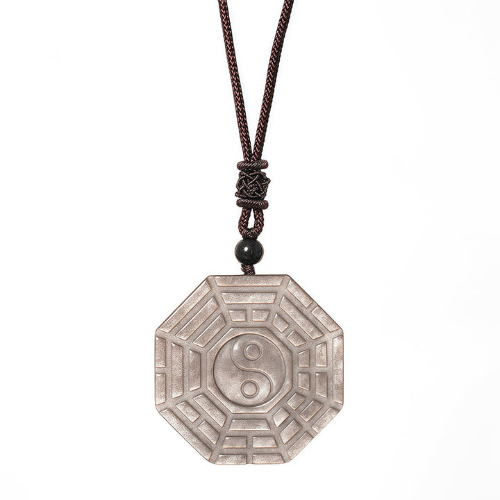 Buddha Stones Srebrny połysk Obsydian Bagua Yin Yang Symbol Ochrona Naszyjnik Wisiorek - image 9