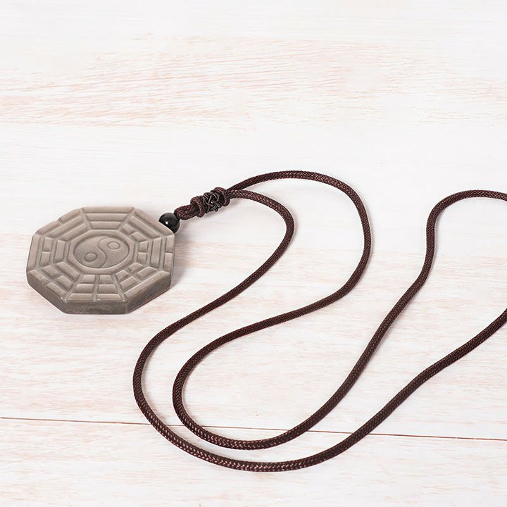 Buddha Stones Srebrny połysk Obsydian Bagua Yin Yang Symbol Ochrona Naszyjnik Wisiorek - image 4