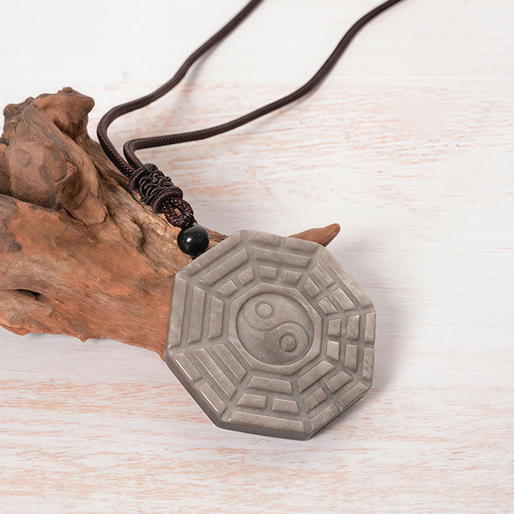 Buddha Stones Srebrny połysk Obsydian Bagua Yin Yang Symbol Ochrona Naszyjnik Wisiorek - image 3