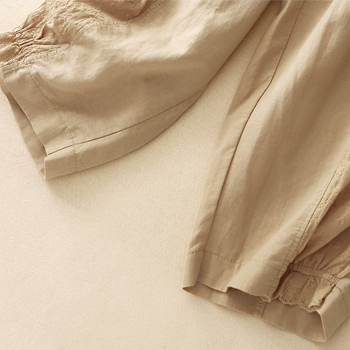 Buddha Stones Casual Haft Patchwork Tkanina 7-8 Długość Skrócone Spodnie Damskie Bawełniane Spodnie Harem Z Kieszeniami - image 2