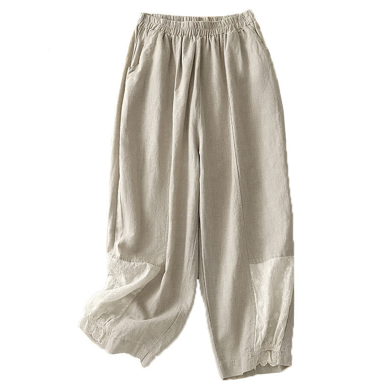 Buddha Stones Casual Haft Patchwork Tkanina 7-8 Długość Skrócone Spodnie Damskie Bawełniane Spodnie Harem Z Kieszeniami - image 7