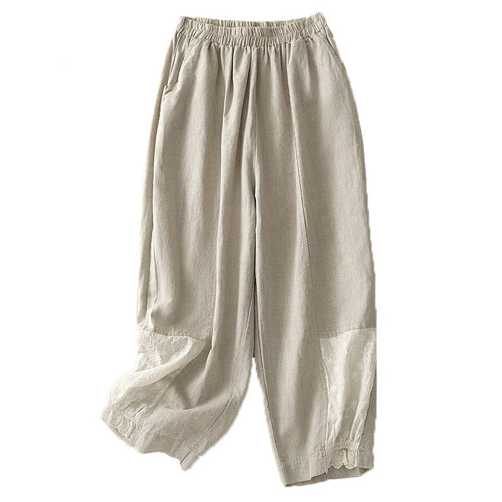 Buddha Stones Casual Haft Patchwork Tkanina 7-8 Długość Skrócone Spodnie Damskie Bawełniane Spodnie Harem Z Kieszeniami - image 7