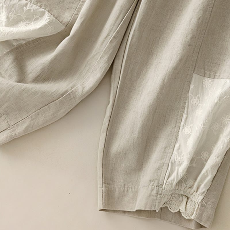 Buddha Stones Casual Haft Patchwork Tkanina 7-8 Długość Skrócone Spodnie Damskie Bawełniane Spodnie Harem Z Kieszeniami - image 13