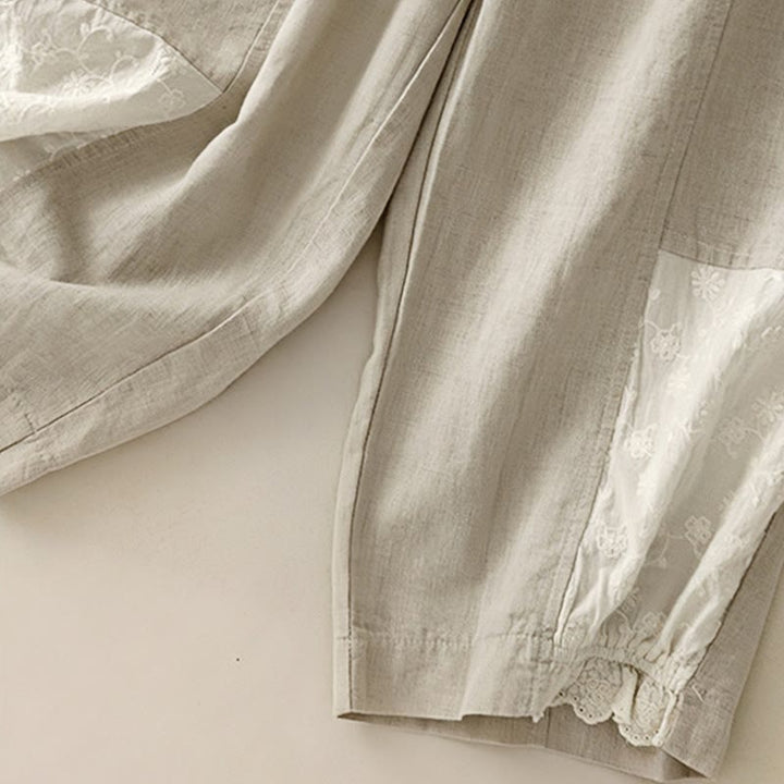 Buddha Stones Casual Haft Patchwork Tkanina 7-8 Długość Skrócone Spodnie Damskie Bawełniane Spodnie Harem Z Kieszeniami - image 13