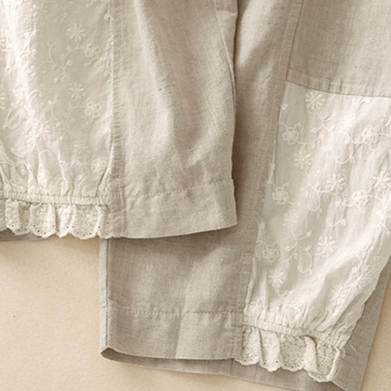 Buddha Stones Casual Haft Patchwork Tkanina 7-8 Długość Skrócone Spodnie Damskie Bawełniane Spodnie Harem Z Kieszeniami - image 15