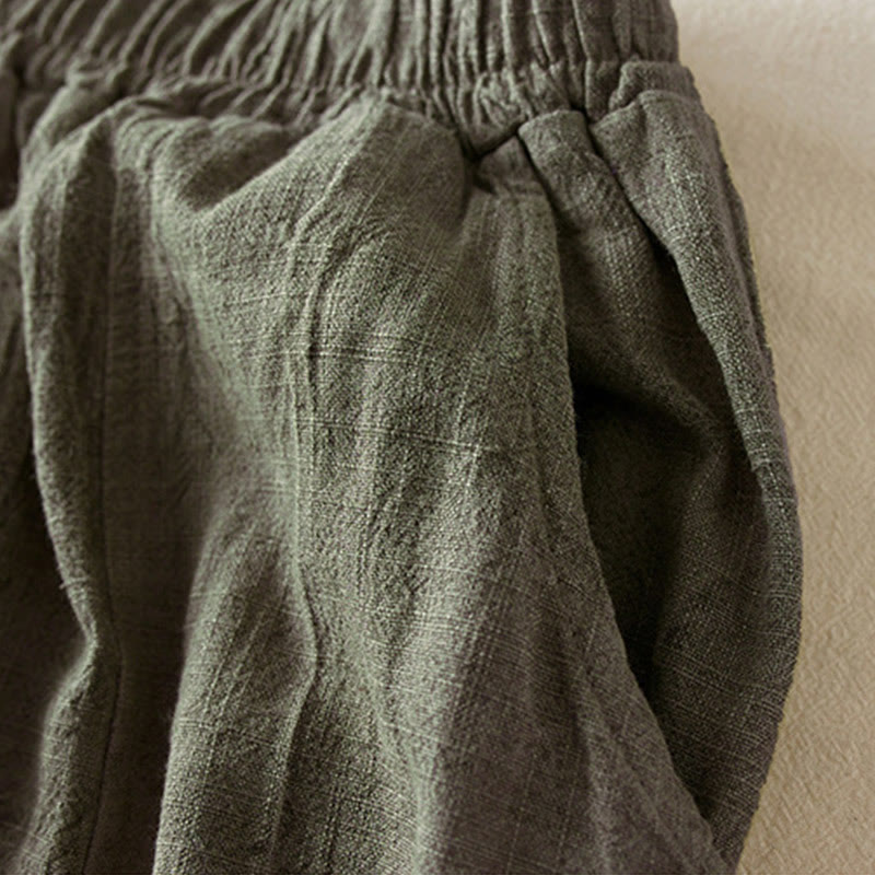 Buddha Stones Luźne Proste Nogawki Spodnie Damskie Harem Bawełniane Spodnie Z Kieszeniami Długość 7-8 - image 15