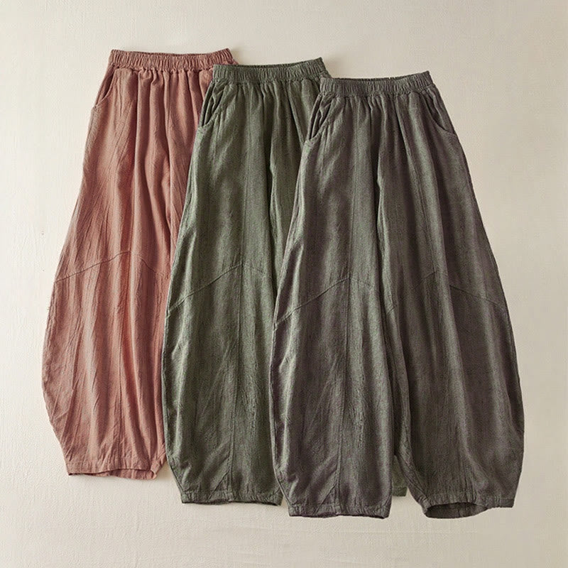 Buddha Stones Luźne Proste Nogawki Spodnie Damskie Harem Bawełniane Spodnie Z Kieszeniami Długość 7-8 - image 16