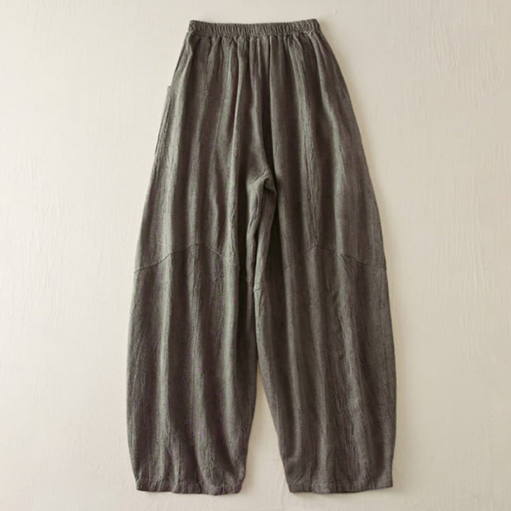 Buddha Stones Luźne Proste Nogawki Spodnie Damskie Harem Bawełniane Spodnie Z Kieszeniami Długość 7-8 - image 8