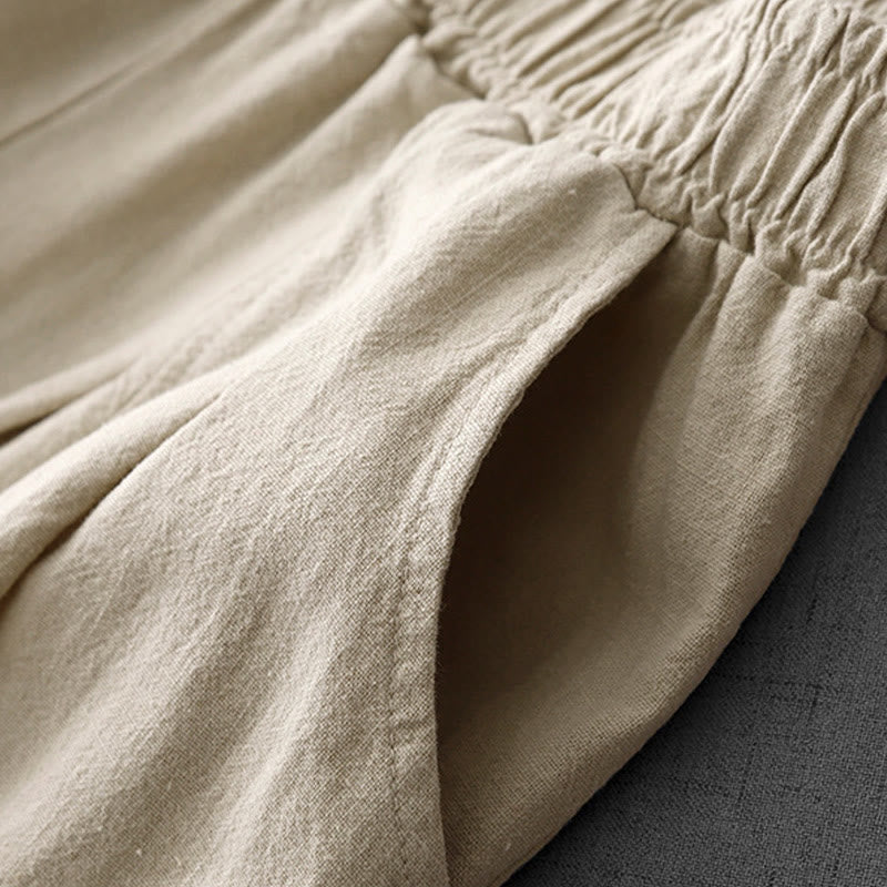 Buddha Stones Casual Plain 7-8 Długość Damskie Spodnie Harem Bawełniane Lniane Z Kieszeniami