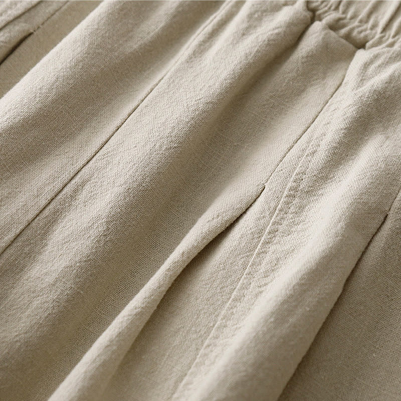 Buddha Stones Casual Plain 7-8 Długość Damskie Spodnie Harem Bawełniane Lniane Z Kieszeniami