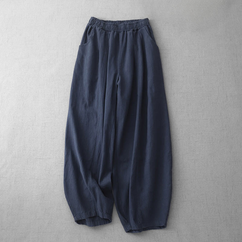 Buddha Stones Casual Plain 7-8 Długość Damskie Spodnie Harem Bawełniane Lniane Z Kieszeniami - Marynarka wojenna - US8-10，UK/AU12-14，EU40-42 (2XL) - image 18