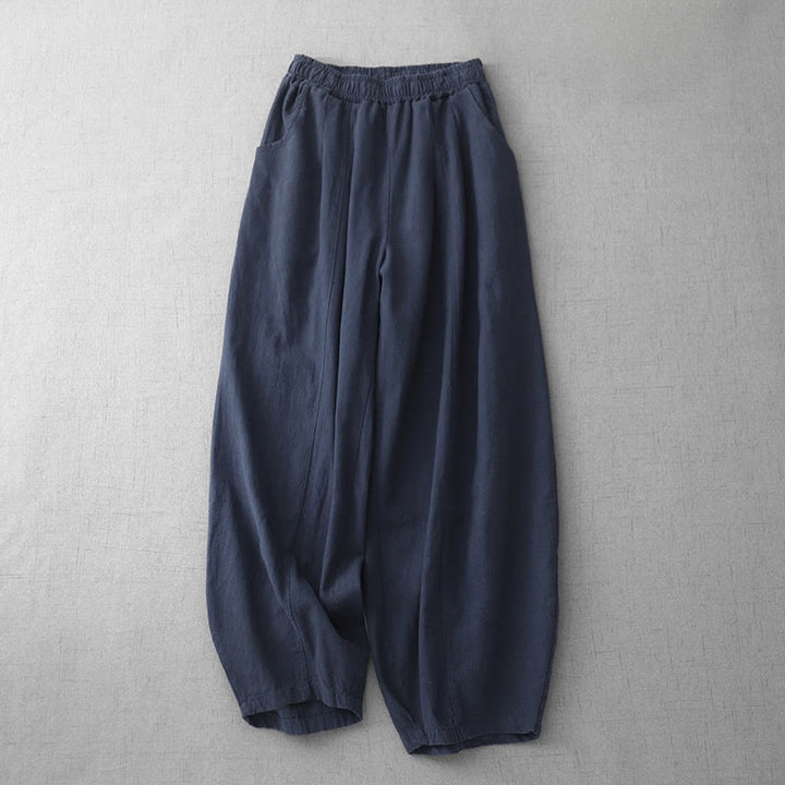 Buddha Stones Casual Plain 7-8 Długość Damskie Spodnie Harem Bawełniane Lniane Z Kieszeniami