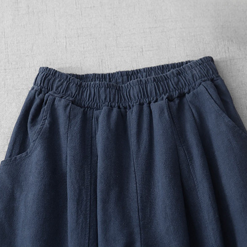 Buddha Stones Casual Plain 7-8 Długość Damskie Spodnie Harem Bawełniane Lniane Z Kieszeniami