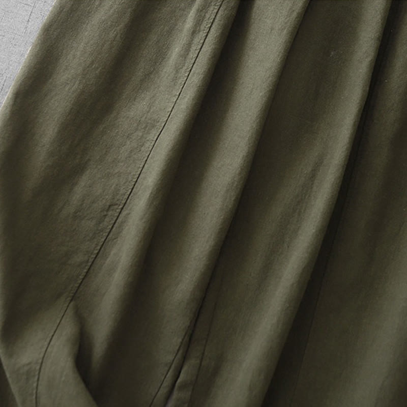 Buddha Stones Casual Plain 7-8 Długość Damskie Spodnie Harem Bawełniane Lniane Z Kieszeniami