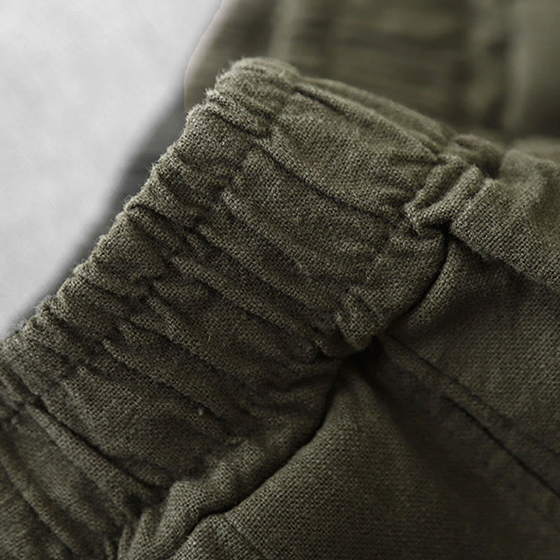 Buddha Stones Casual Plain 7-8 Długość Damskie Spodnie Harem Bawełniane Lniane Z Kieszeniami