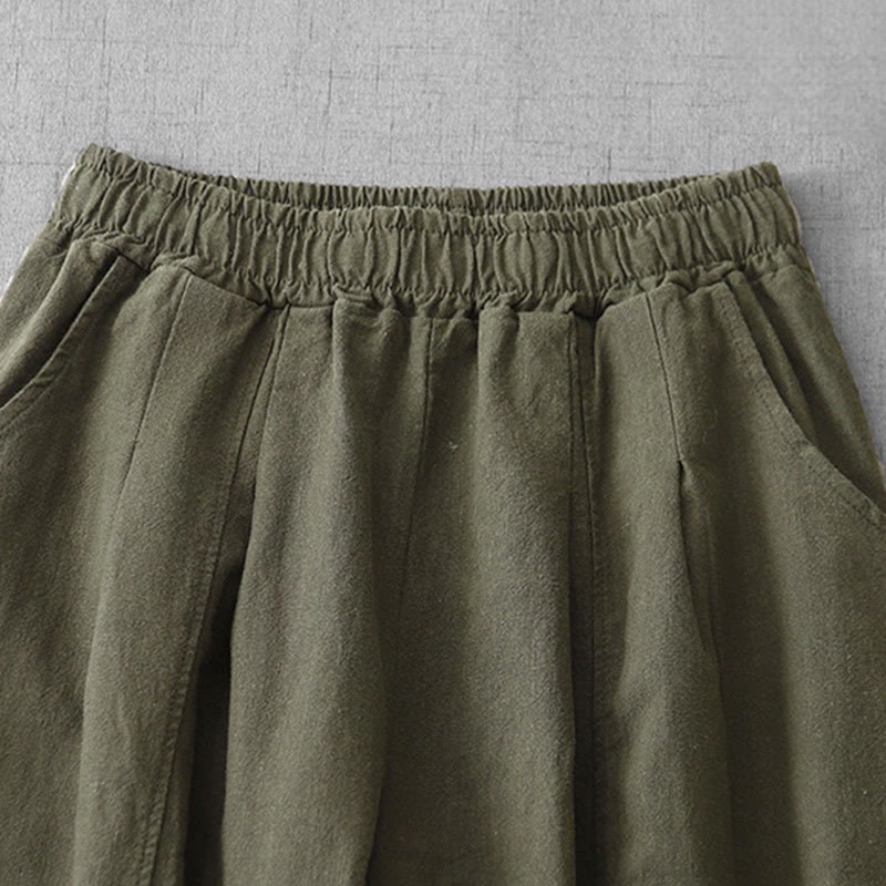 Buddha Stones Casual Plain 7-8 Długość Damskie Spodnie Harem Bawełniane Lniane Z Kieszeniami - image 28