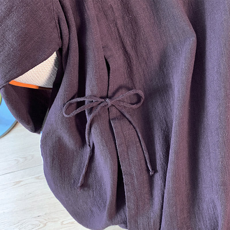 Koszula damska Buddha Stones Casual Plain Frog-Button Stand Collar Design Long Sleeve Cotton Linen - image 6