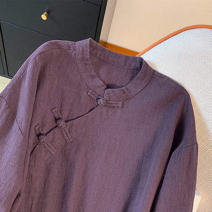 Koszula damska Buddha Stones Casual Plain Frog-Button Stand Collar Design Long Sleeve Cotton Linen - image 3