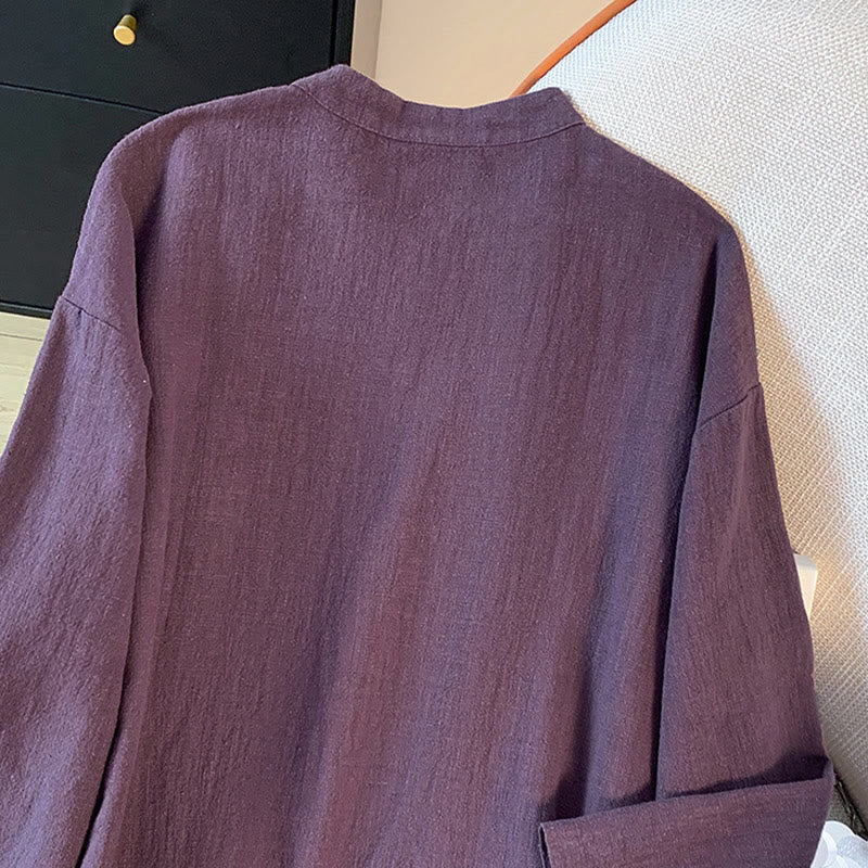 Koszula damska Buddha Stones Casual Plain Frog-Button Stand Collar Design Long Sleeve Cotton Linen - image 7