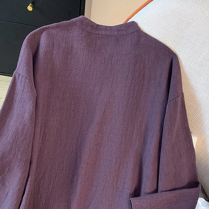 Koszula damska Buddha Stones Casual Plain Frog-Button Stand Collar Design Long Sleeve Cotton Linen - image 7