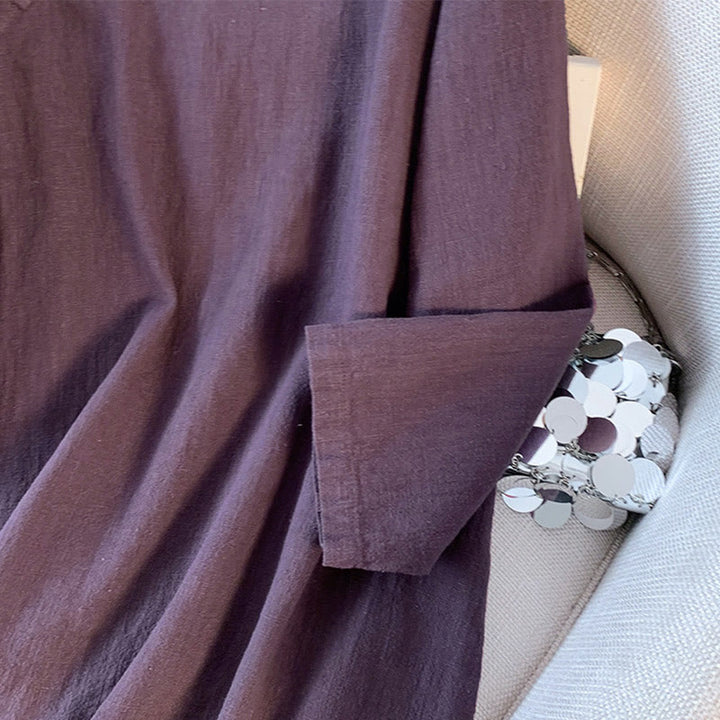 Koszula damska Buddha Stones Casual Plain Frog-Button Stand Collar Design Long Sleeve Cotton Linen - image 4