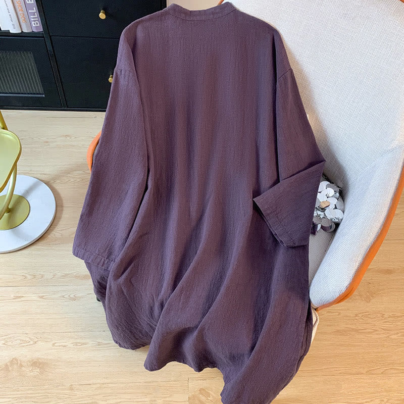 Koszula damska Buddha Stones Casual Plain Frog-Button Stand Collar Design Long Sleeve Cotton Linen - image 2