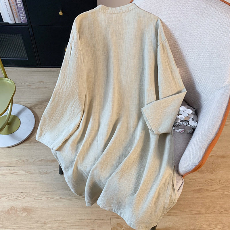 Koszula damska Buddha Stones Casual Plain Frog-Button Stand Collar Design Long Sleeve Cotton Linen - image 12