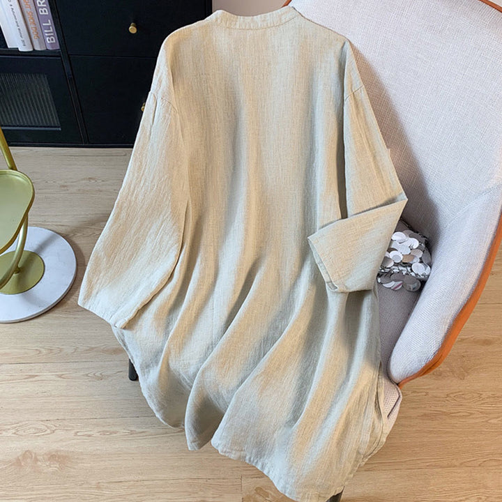 Koszula damska Buddha Stones Casual Plain Frog-Button Stand Collar Design Long Sleeve Cotton Linen - image 12