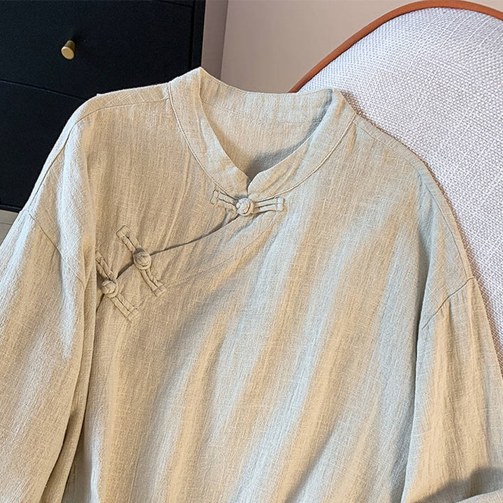 Koszula damska Buddha Stones Casual Plain Frog-Button Stand Collar Design Long Sleeve Cotton Linen - image 14