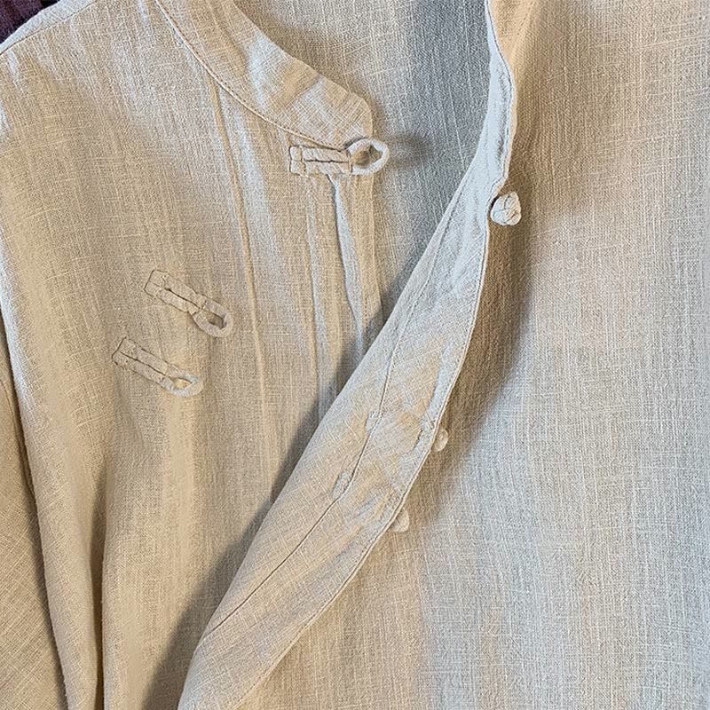 Koszula damska Buddha Stones Casual Plain Frog-Button Stand Collar Design Long Sleeve Cotton Linen - image 18