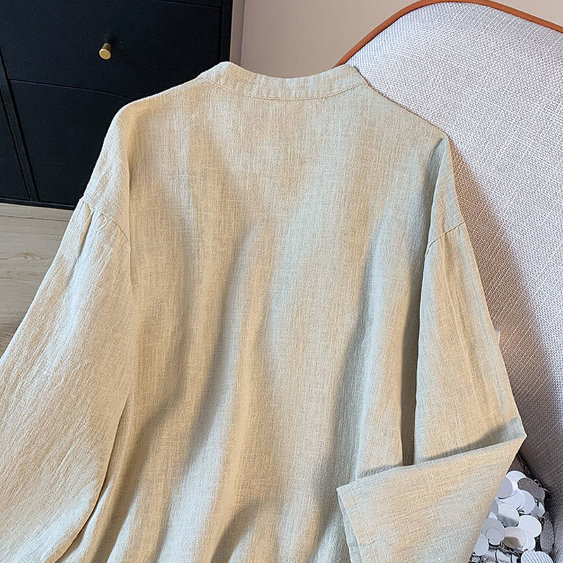 Koszula damska Buddha Stones Casual Plain Frog-Button Stand Collar Design Long Sleeve Cotton Linen - image 13