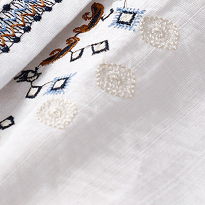 Koszula damska z krótkim rękawem i dekoltem w serek z haftowanymi kwiatami w stylu boho z motywem Buddha Stones - image 4