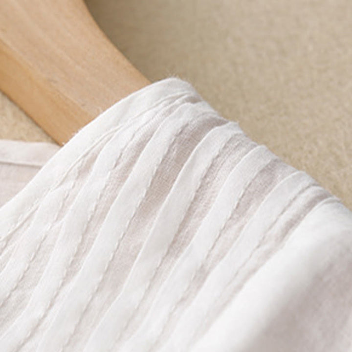 Koszula damska z krótkim rękawem i okrągłym dekoltem w serek Buddha Stones Casual Plain Loose Cotton - image 14