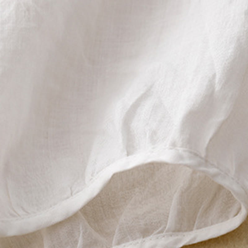 Koszula damska z krótkim rękawem i okrągłym dekoltem w serek Buddha Stones Casual Plain Loose Cotton - image 16