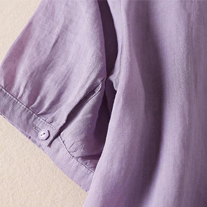 Koszula damska z krótkim rękawem i haftem w kształcie litery V z Buddha Stones , wykonana z mieszanki bawełny i z krótkim rękawem