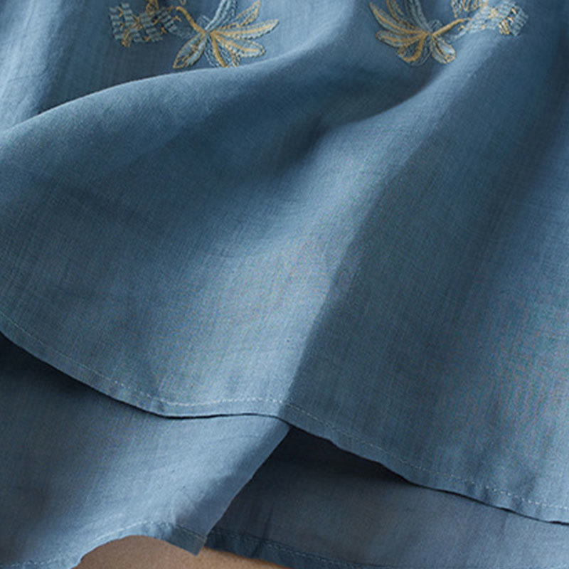 Koszula damska z krótkim rękawem i haftem w kształcie litery V z Buddha Stones , wykonana z mieszanki bawełny i z krótkim rękawem - image 18