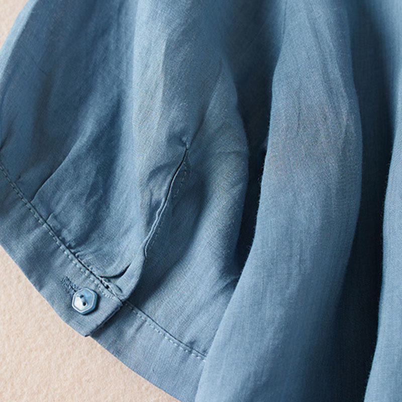 Koszula damska z krótkim rękawem i haftem w kształcie litery V z Buddha Stones , wykonana z mieszanki bawełny i z krótkim rękawem