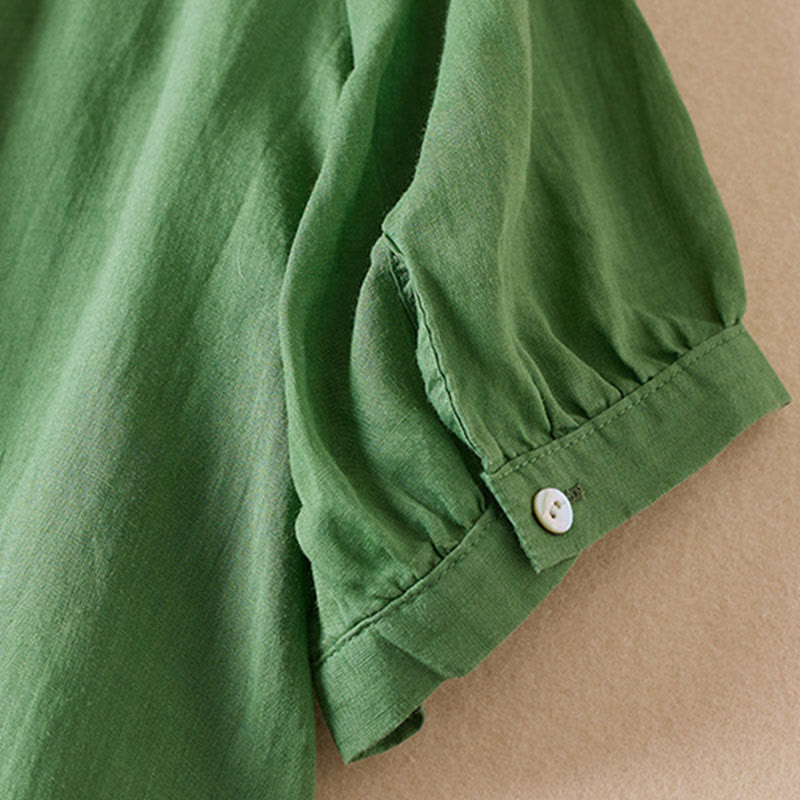 Koszula damska z krótkim rękawem i haftem w kształcie litery V z Buddha Stones , wykonana z mieszanki bawełny i z krótkim rękawem - image 25