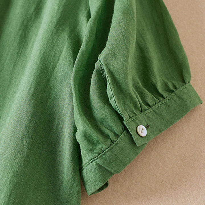 Koszula damska z krótkim rękawem i haftem w kształcie litery V z Buddha Stones , wykonana z mieszanki bawełny i z krótkim rękawem - image 25